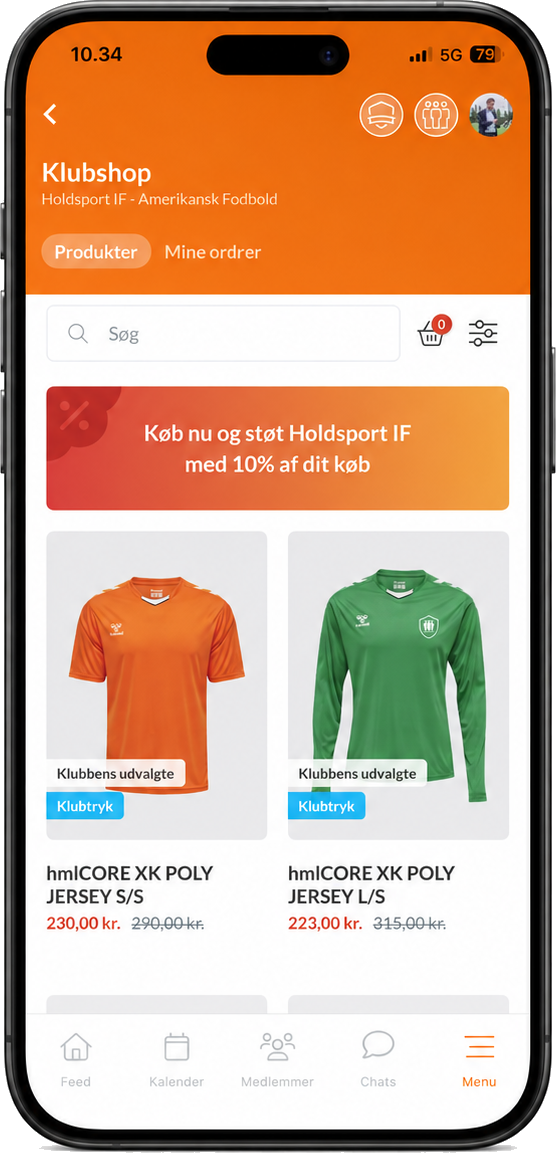 Holdsport-appen: klubbens webshop med spilletrøjer og klubtøj